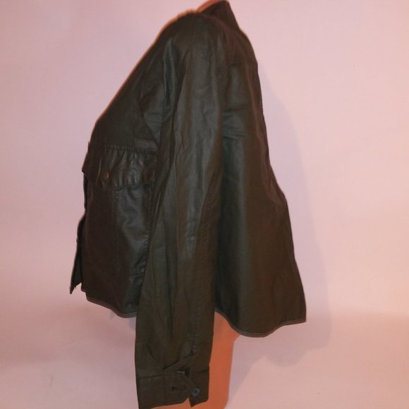 Hei Hei Anthropologie Jacket Small Green Wax Coated Collared Solid Button Long S - Picture 8 of 12